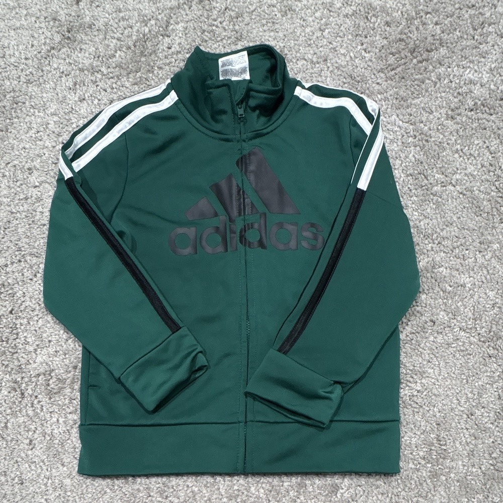 adidas Boys Green Full Zip Track Jacket Logo Long Sleeve Size 4